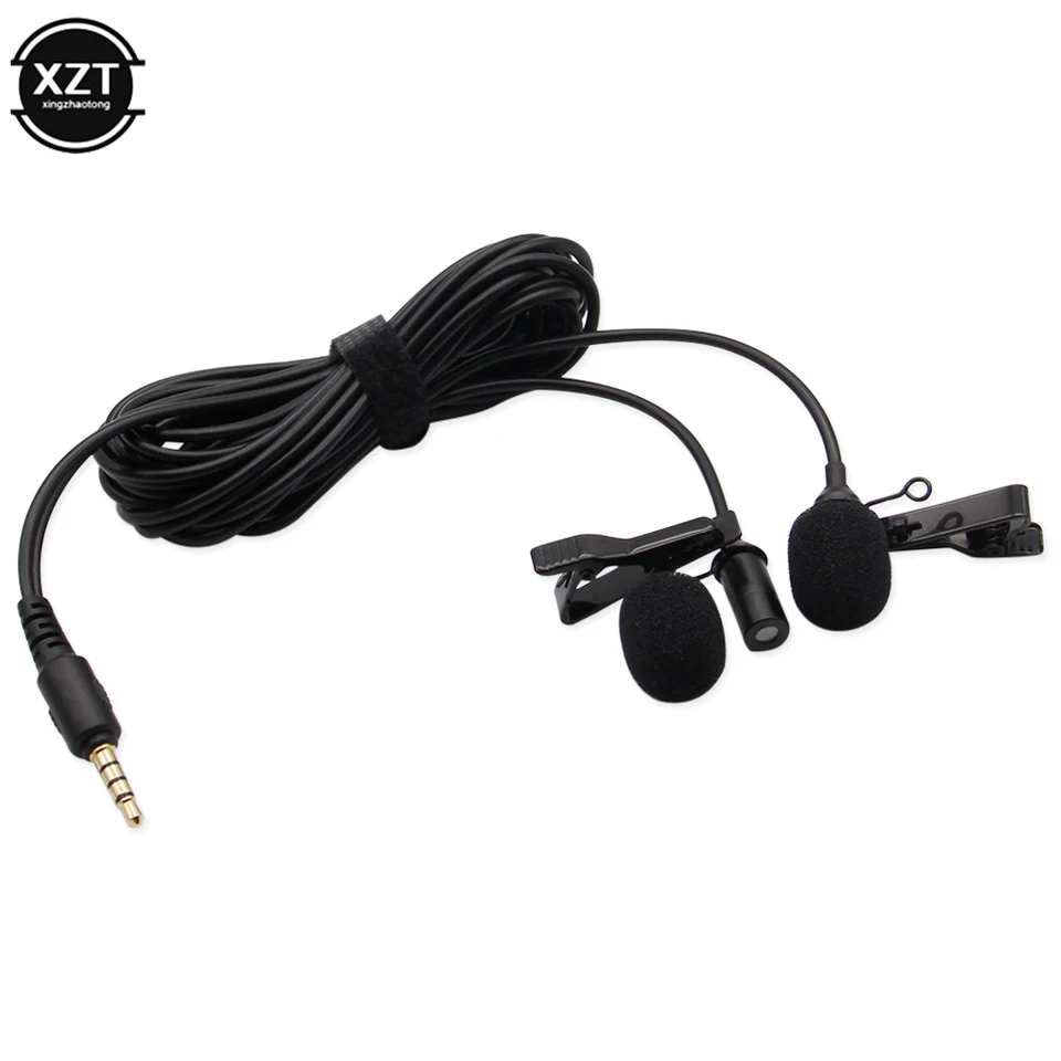 Micrófono de solapa con cable dual mini de 3.5mm para iOS Android smartphone PC laptop grabación 5