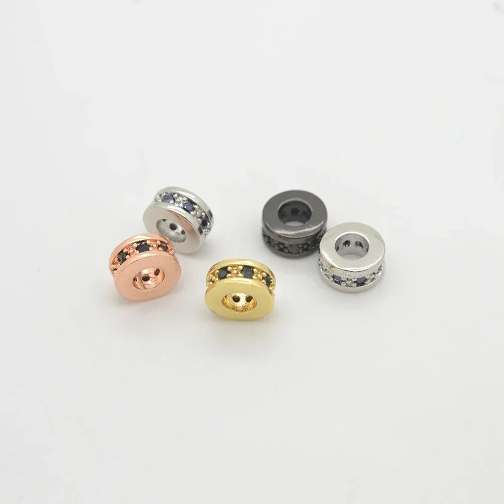 Spacer Beaded Wheel Oblate Cylinder Beads for DIY Bracelets Necklaces Zircon Brass Jewelry Accessories Bulk Wholesale 5 Pieces