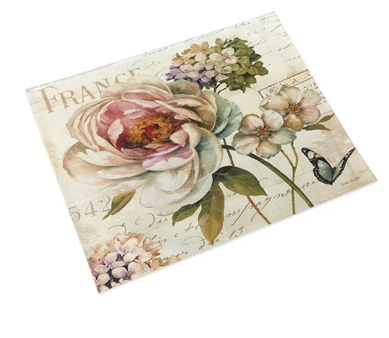 Shabby Chic Placemat Rice Paper for Decoupage Stamperia Linen Table Decor Vintage Flower Coaster Pad Bowl Coffee Cup Mat 45x32cm