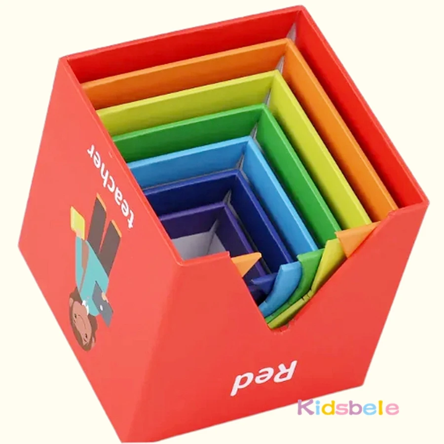 Kinder pädagogische 7-teiliges Stapel-Lernboxen, Farbnummer, Fruchtform, Verkehr, Erkenntnis, Kleinkind, Montessori-Bausteine, Spielzeug