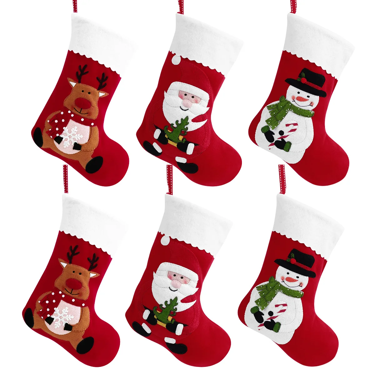 

6Pcs Red Felt Christmas Stockings Candy Bags Full Size Classic Design Holiday Party Classroom Gifts Christmas Stocking