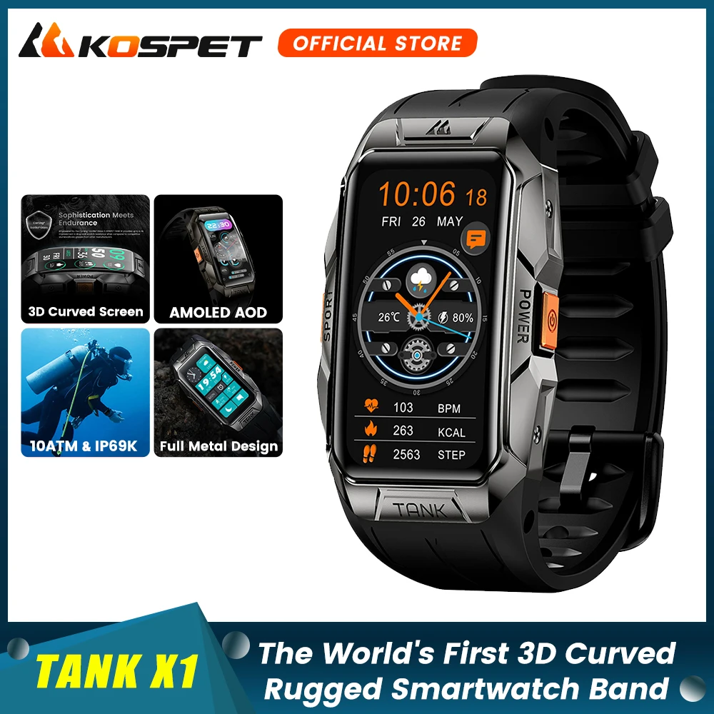 KOSPET TANK X1 Smart Watch Men Women Smartband 10ATM Waterproof Watches 1.47