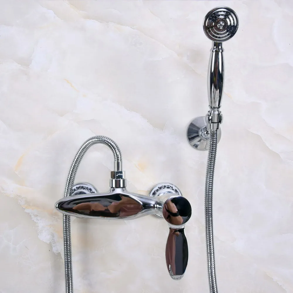 

Polished Chrome Brass Wall Mount Bathtub Faucet with Handheld Shower Set +1500MM Hose Mixer Tap 2na274