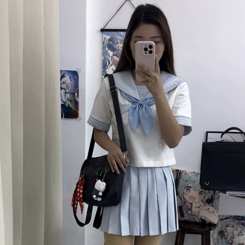 Traje de marinero de tres rayas estilo japonés JK, conjunto de falda de uniforme, traje escolar auténtico para uso diario, Cosplay Seifuku