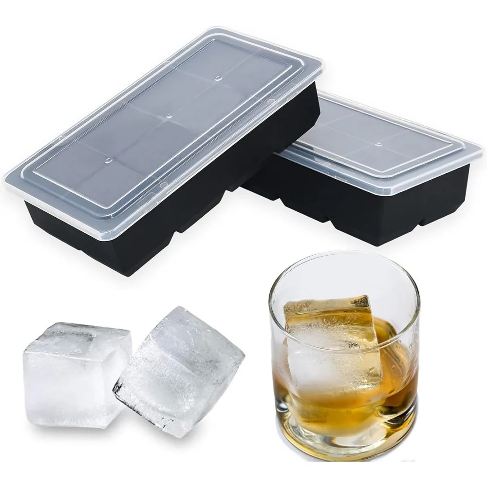 

Large Ice Cube Tray for Whiskey,2 Pack Stackable Big Ice Cube Molds Make 16 Big Whiskey Ice Cubes,Easy Release Square Ice Cube