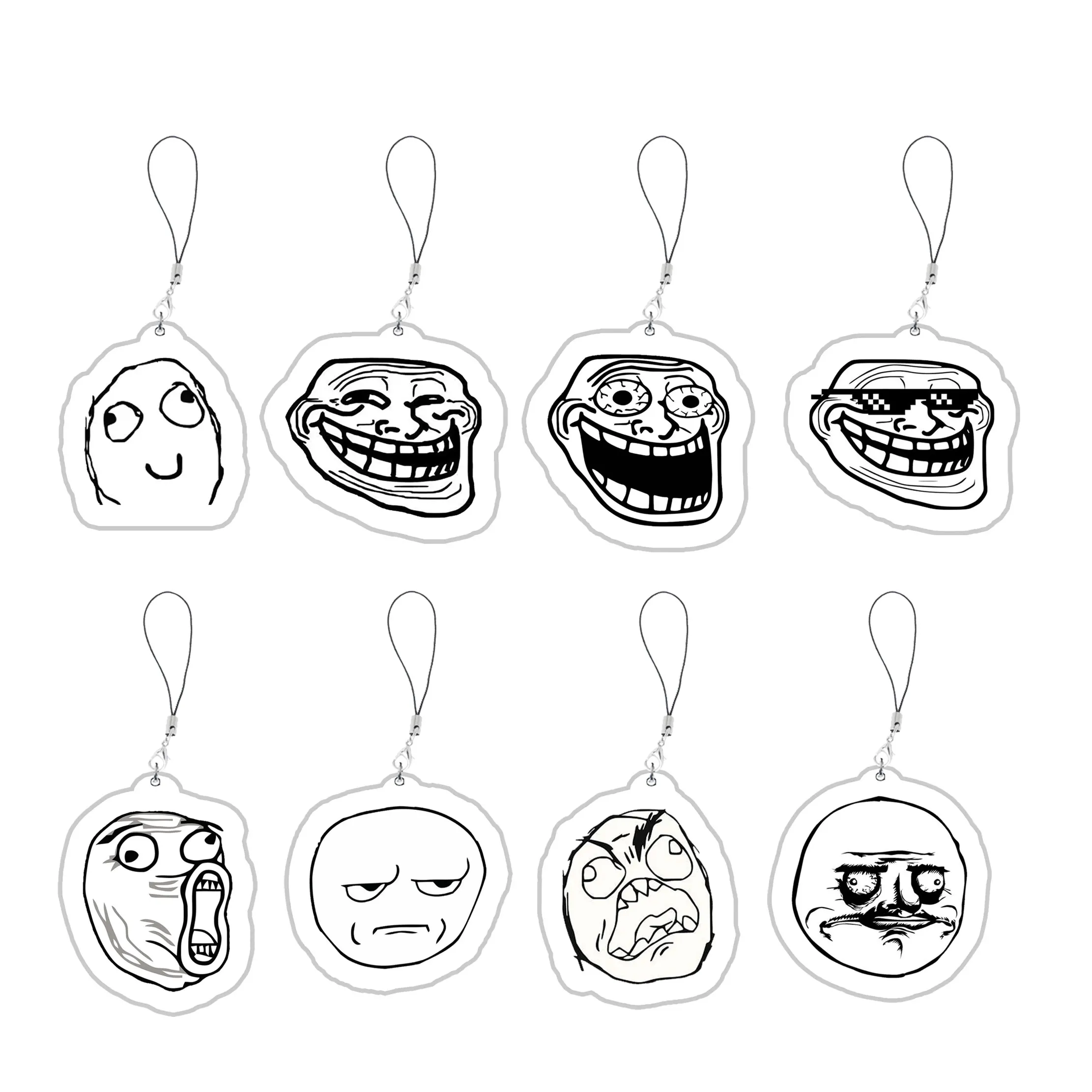 Acrylic Funny TrollFace obile Phone Chain NoMeGusta Rage Face ForeverAlone Cell Phone Charms Small Pendan Friends Gifts