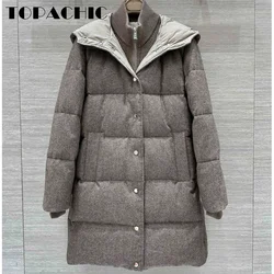 9.25 TOPACHIC-Women High Quality Knit Collar Spliced Goose Down Coat Fake Tow Piece Long Sleeve Hooded Thick Keep Warm Outerwear