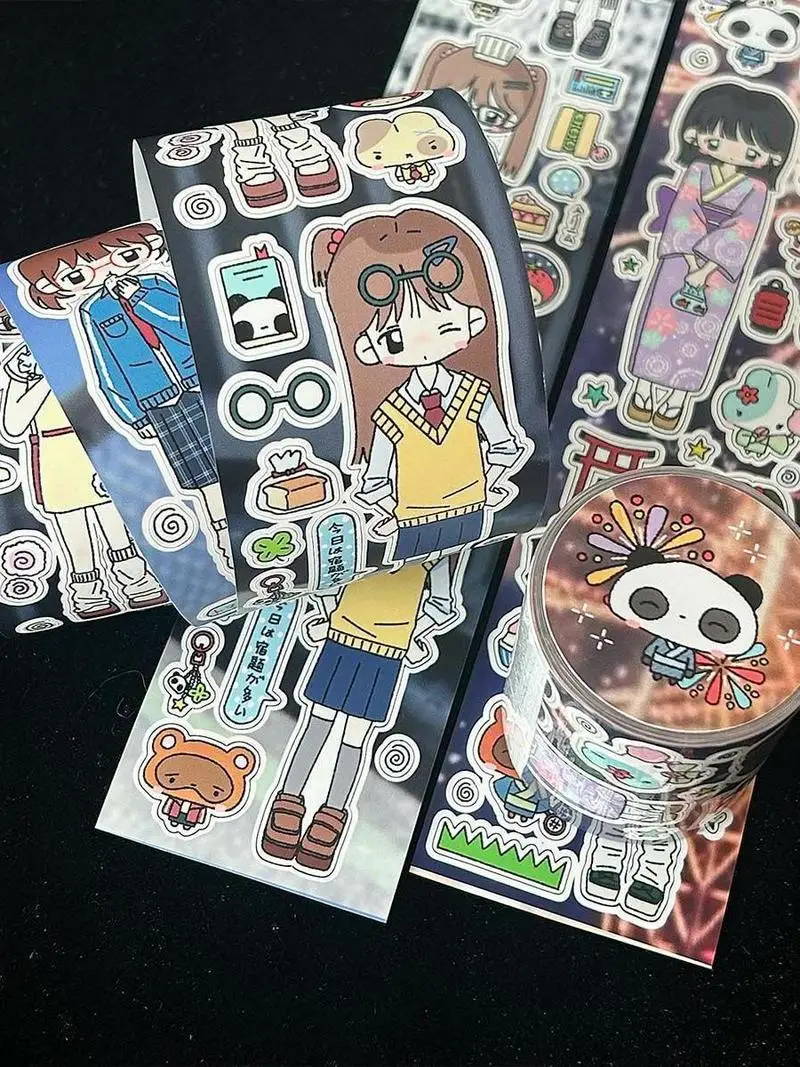 

Home Collection Die-Cutting Stickers Tape Cute Japanese Characters Basic Handbooks Diy Collage Materials Stickers Rolls
