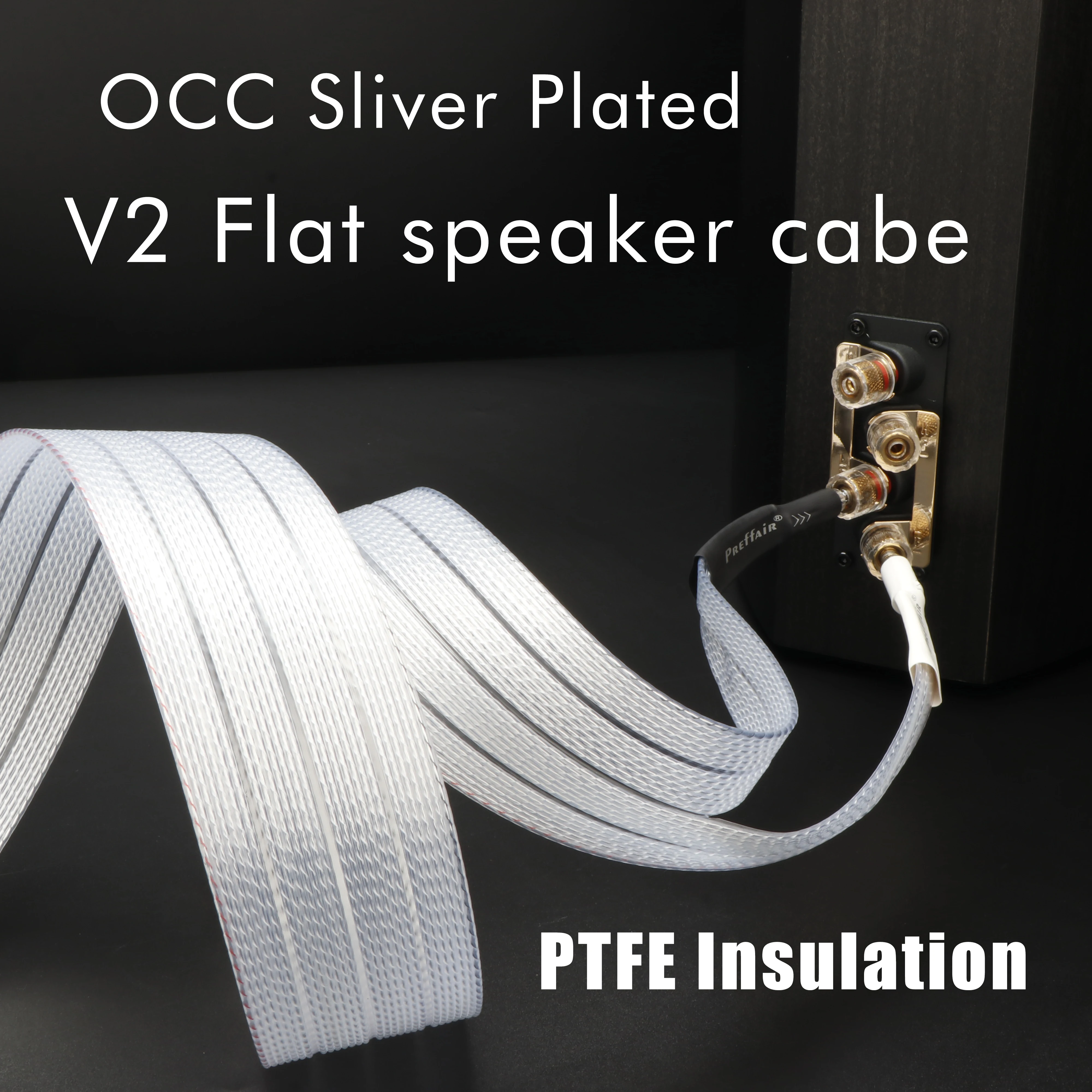 Pair Falt Speaker Cable 8N OCC Silver Plated Speaker Wire PTFE Insulation White Lighting Cable HIFI Loudspeak Cables