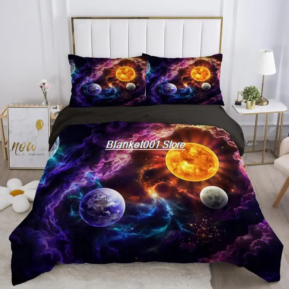 3D Fantasy Galaxy Star Printed Bedding Set Fashion Adult Double Queen King Down Quilt Set Quilt Cover Pillowcase