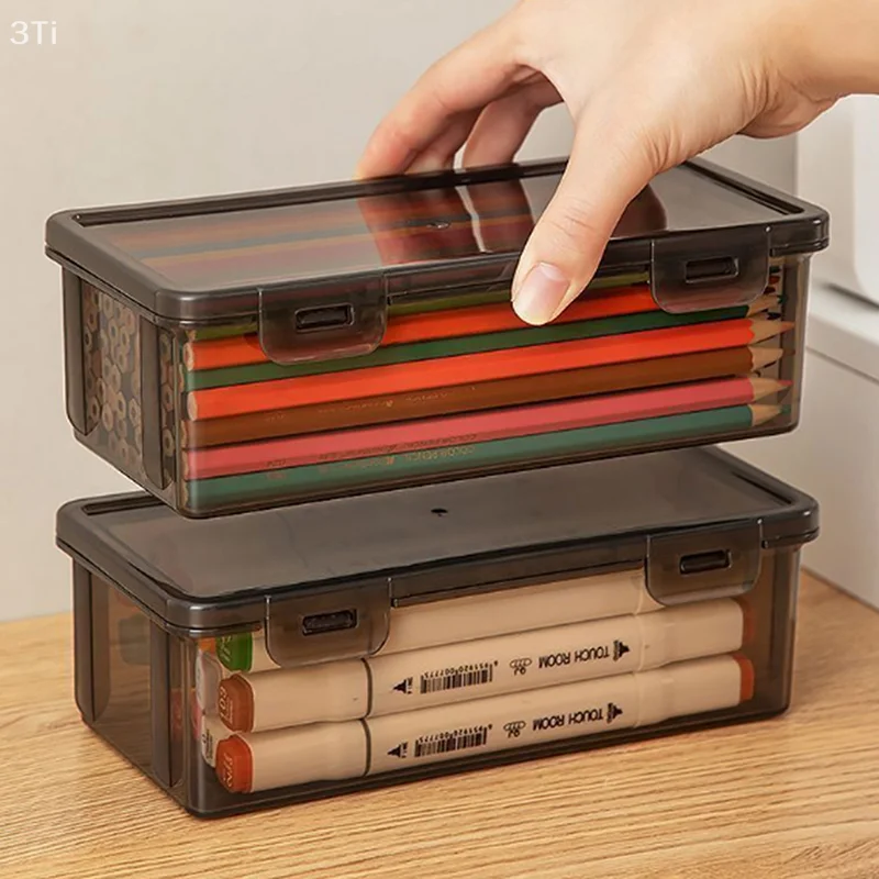 Прозрачный пенал, большая емкость, штабелируемый ящик для хранения, офисный школьный пенал, принадлежности для хранения карандашей