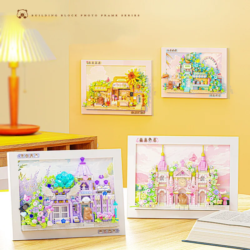 Magnetische fotolijst bouwstenen Capybara bruiloft winkel kerk figuur model gemonteerd mini baksteen speelgoed voor kinderen kerstman cadeau