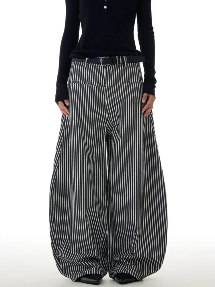 2026 Ropa Y2K Fashion Black Striped Baggy Women's Jeans Pants For Woman Clothing Wide Leg Casual Lady Trousers Pantalon Femme