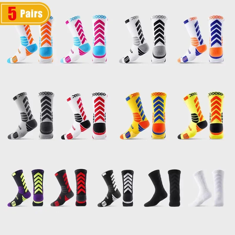 

5 Pairs Basketball Socks Sports Damping Man Compression Sweat-Absorbing Breathable Fitness Cycling Bike Run Crew Terry Socks boy