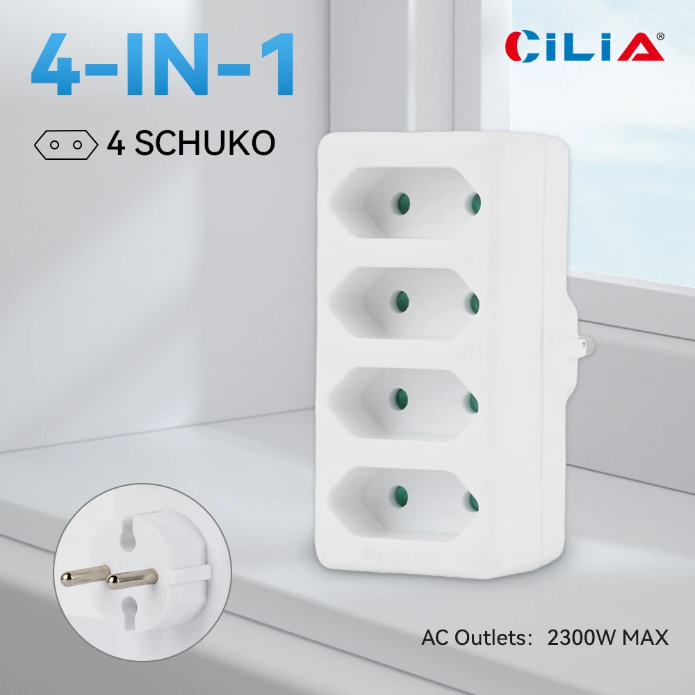 EU Socket,2P,2/3/4 Way,Power Adaptor,Type F to Type C,Extension Socket,Multi-Outlet,CE Certification,2.5A,2300W, 3 EUro for Home