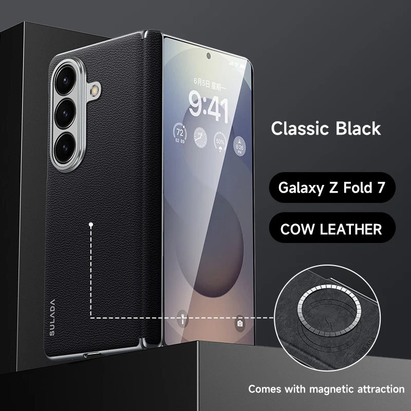 

Высококачественный деловой кожаный шарнир для чехла Magsafe для Samsung Z Fold7 6 5, противоударный защитный чехол с магнитной беспроводной зарядкой