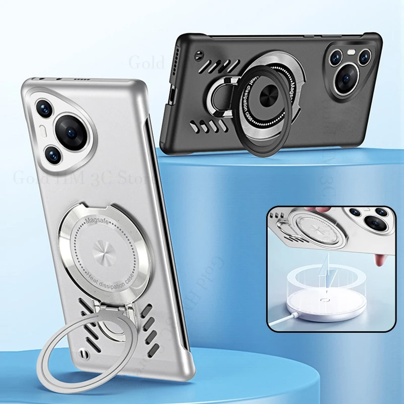 

Cooling Heat Dissipation Frameless Case For Huawei Pura 70 Ultra P60 Pro Magnetic Stand Ring Cover Pura 70 P40 P60 P50 Pro Plus