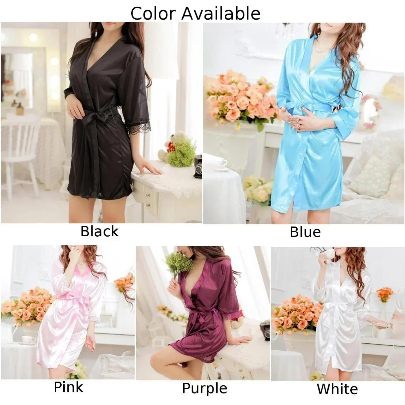 Silk Satin Nightdress For Women Night Robe Sexy Lingerie Soft Sleepwear Smooth Lace Robe Dress Nightgown Bathrobe Ladies Pajamas