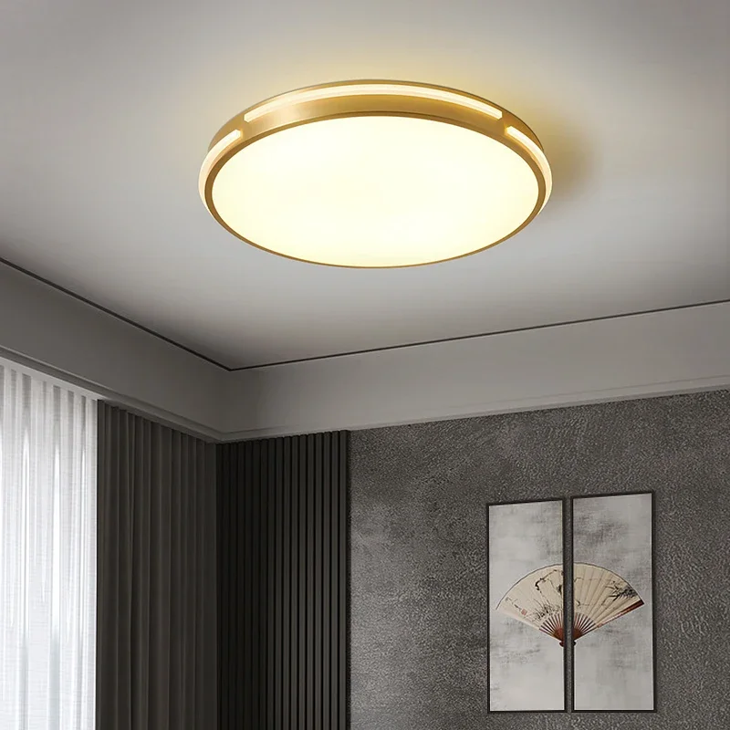 New Chinese all-copper bedroom light ceiling light led super bright study room changeable lampshade three-color round aisle ligh