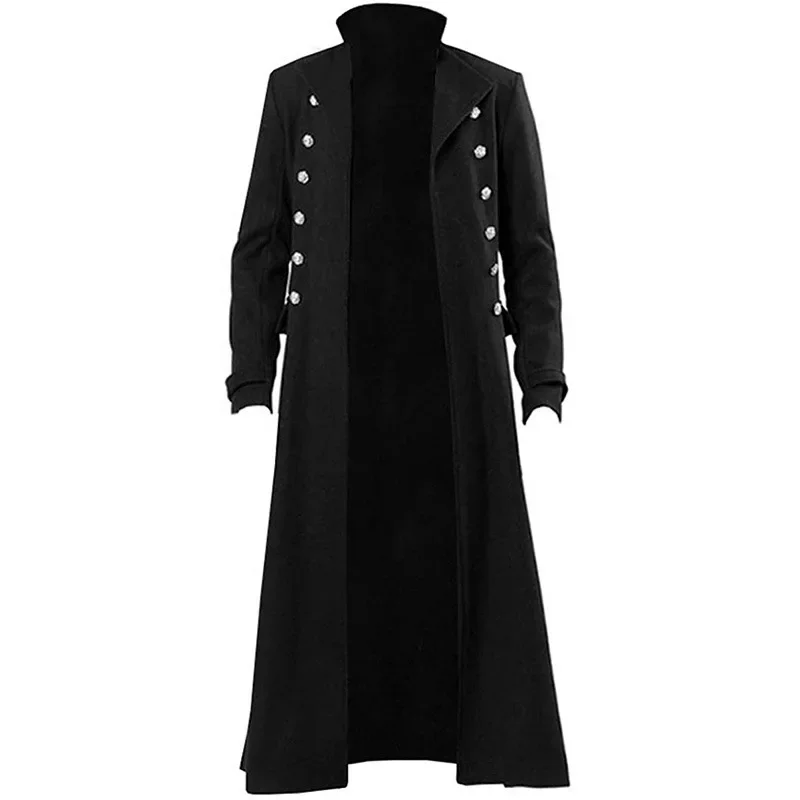 Trench Coat gótico medieval de comprimento médio masculino, retrô