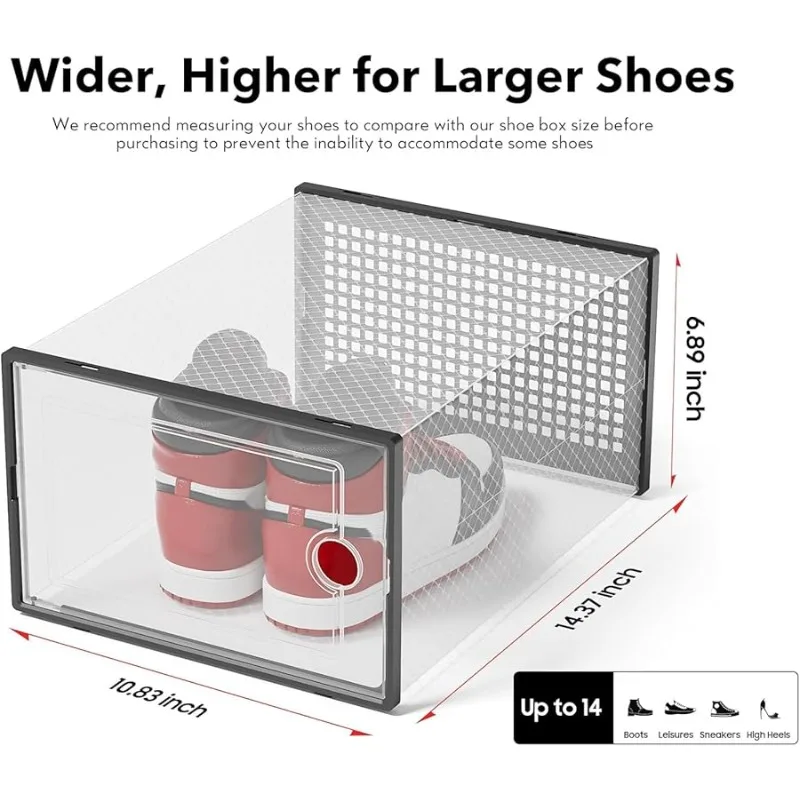 صناديق تخزين الأحذية كبيرة الحجم مقاس XX، بلاستيك شفاف قابل للتكديس، 12 عبوة، رف الأحذية وبديل الحامل، حاويات الأحذية الرياضية، لعبة S