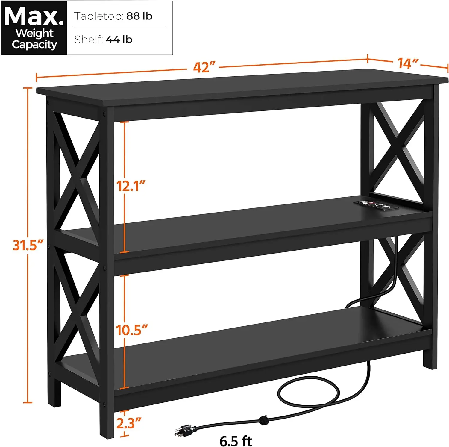 TV Stand com Power Outlet, Centro de Entretenimento para TV, Prateleira de Armazenamento Aberto, Media Console Table, Madeira, até 45 polegadas