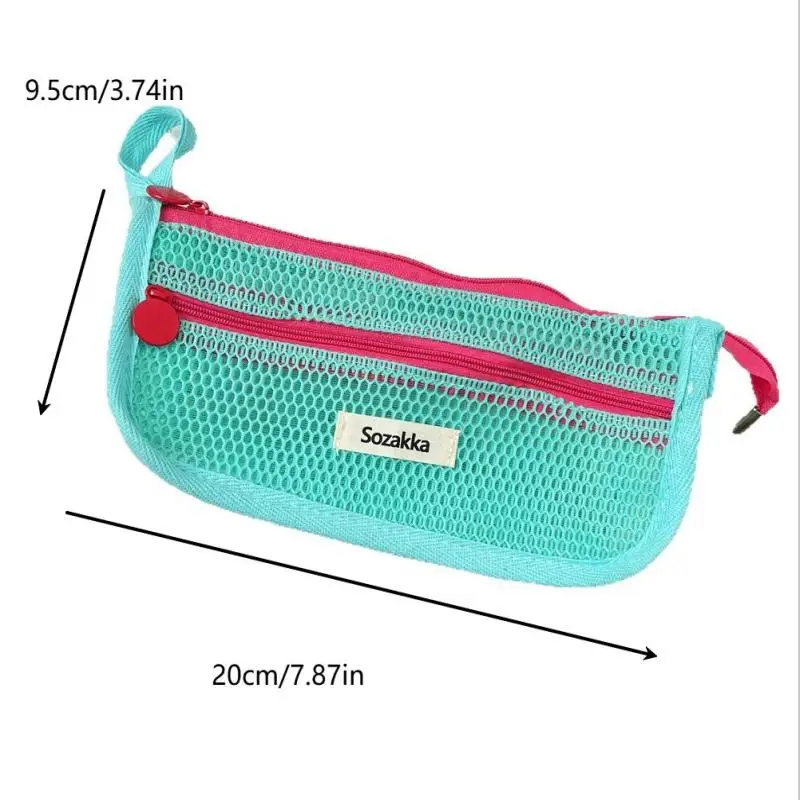 多用途のかわいいメッシュペンシルポーチ、コントラストカラーの大容量収納バッグ。