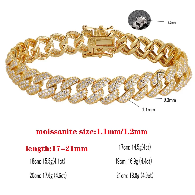 

925 Sterling Silver, Full-Diamond Moissanite Cuban Chain Bracelet, Couples' Trendy Street Hip-Hop, Light Luxury Jew