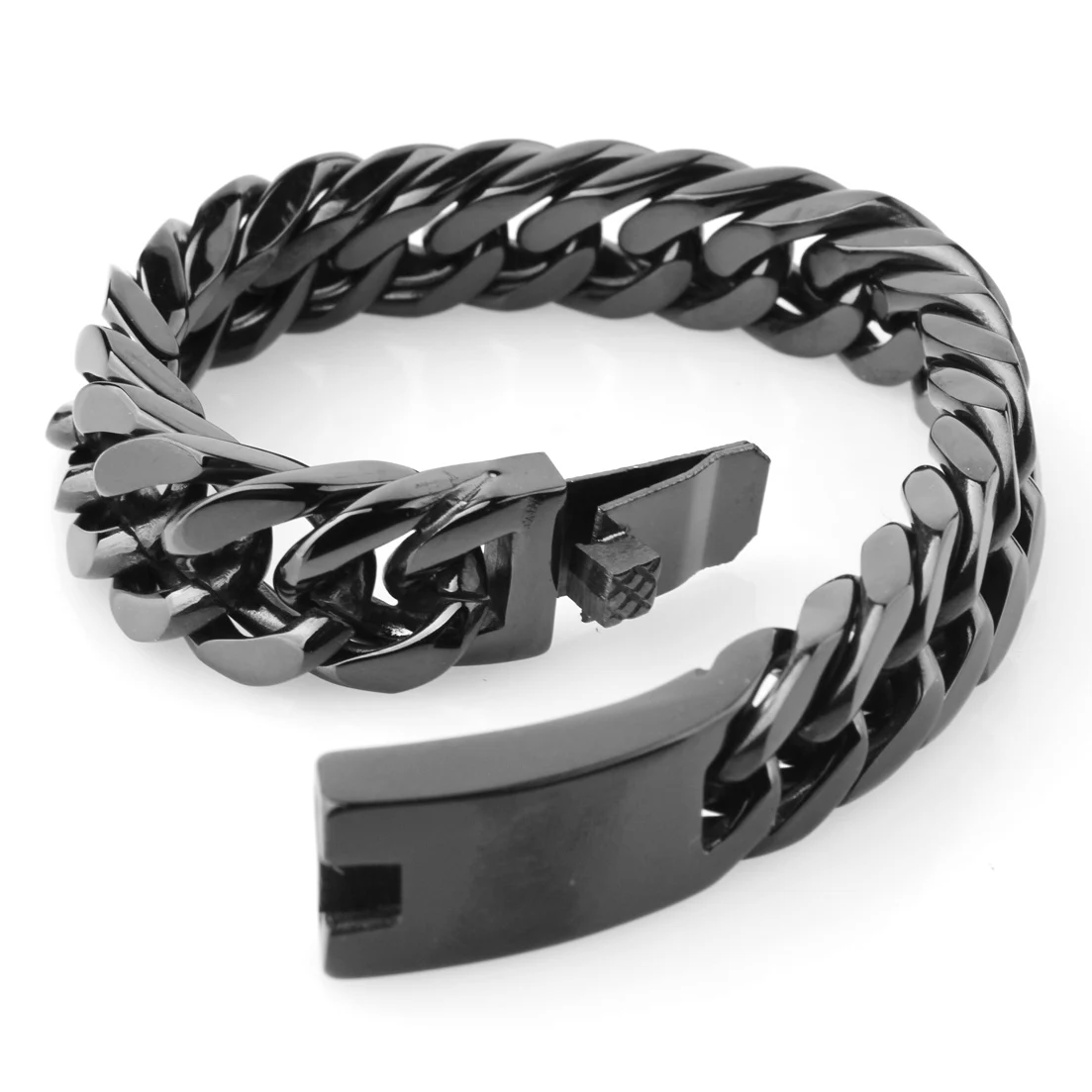 Mens Bracelet High Quality Black Color 15mm 316L Stainless Steel Curb Cuban Link Wristband Jewelry 7inch-11inch