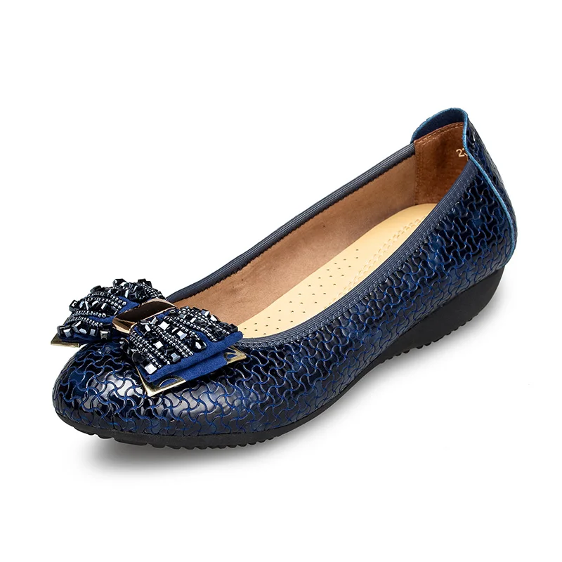 Bow Tie Women\'s Summer Shoes Sequins Flat Shoes Female Patent Leather Blue Slip-on Round Toe Shoe Offer Mules Guangzhou Luxury