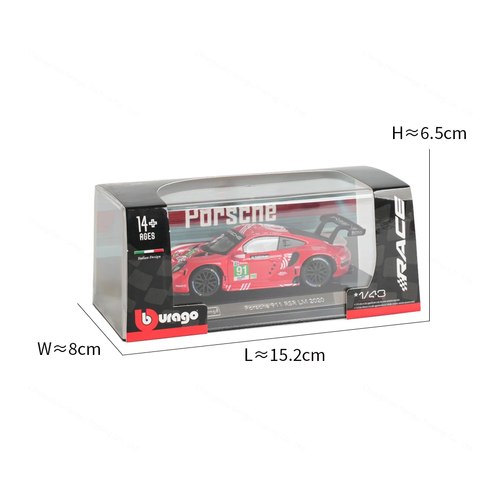 Bburago 1:43 Porsche 911 RSR LM 2020 Static Die Cast Vehicles Collectible Model Racing Car Toys Acrylic Box