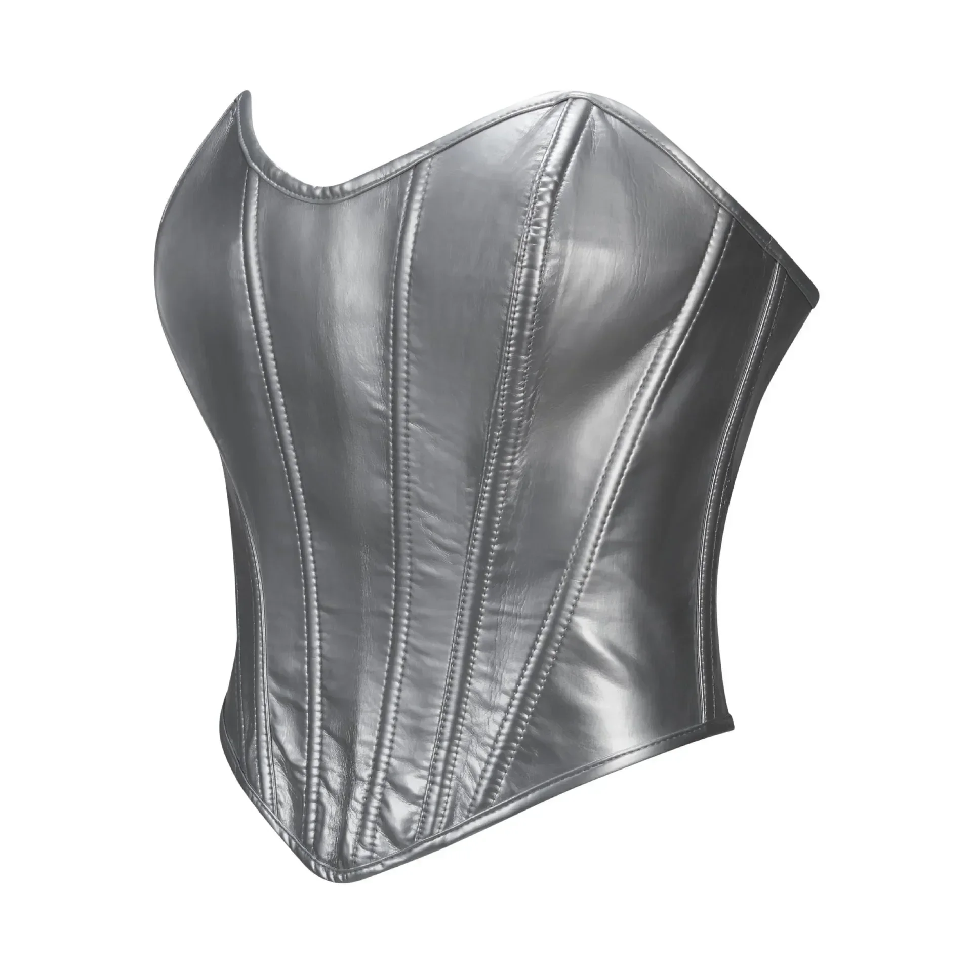 Silver PVC Bustier Shiny PU Leather Gothic Corset Crop Tops Women Body Shaper Sexy Corselet Vest Clubwear Black Lingerie