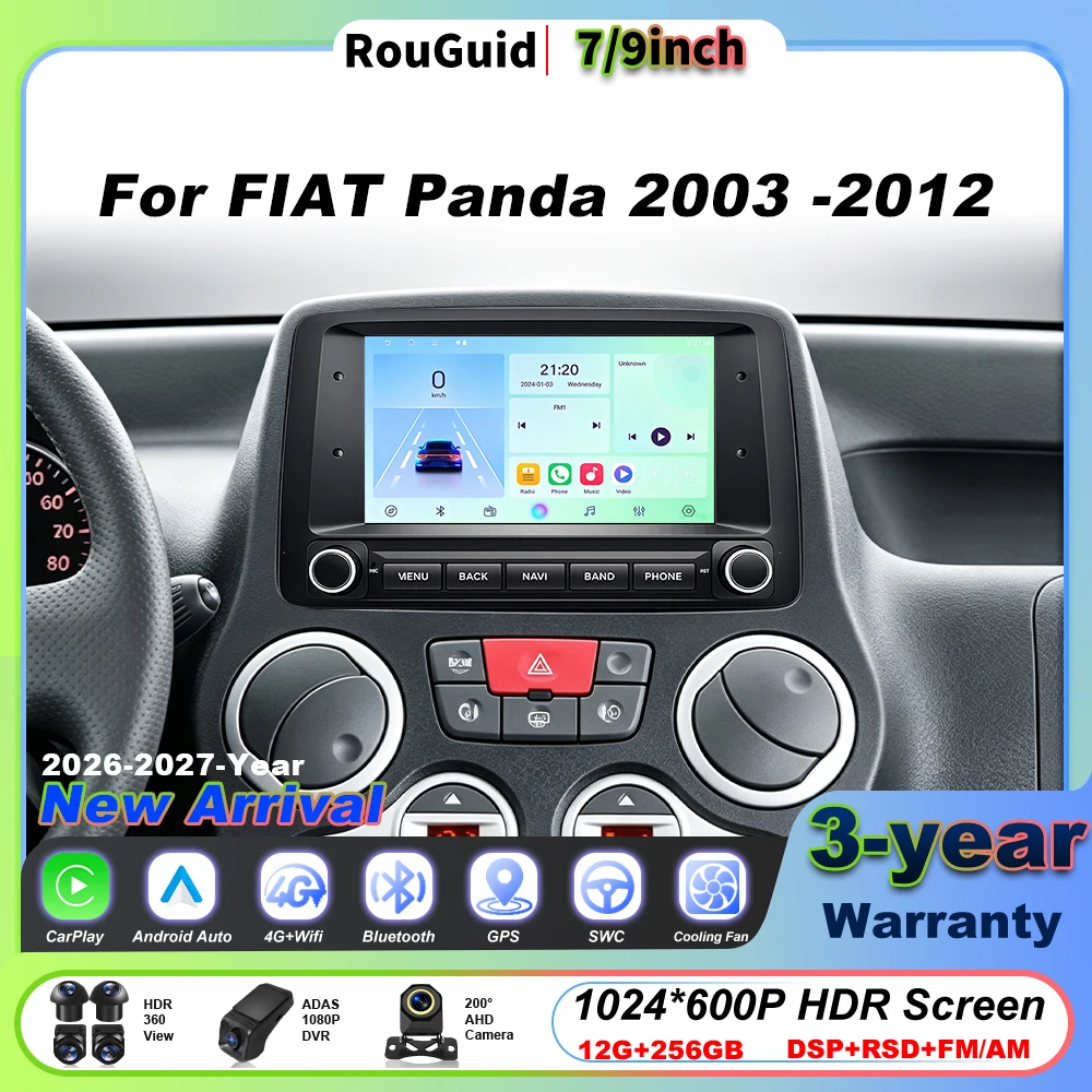 Android 16 Car Radio For Fiat Panda 2003 2004 2005 2006 2007 2008 - 2012 Multimedia Player BT 5G GPS Navigation Touch Screen 2k