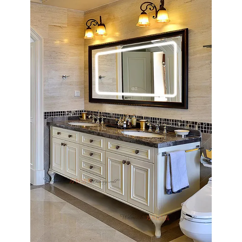 

Шкаф для ванной комнаты из американского дуба, комбинированный мраморный умывальник от пола до потолка, умывальник, туалет, зеркальный шкаф для ванной комнаты