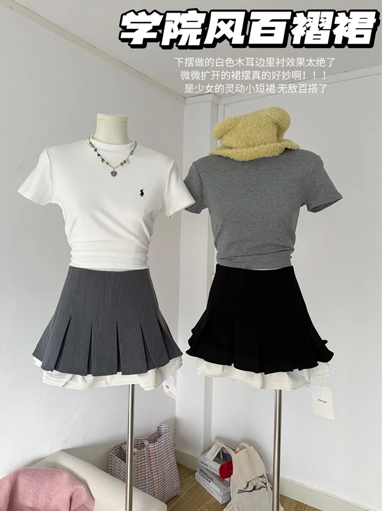 

Preppy Style Solid Pleated Skirt Gyaru Kawaii Gothic Japanese Fashion Sexy Tide Kpop Mini A-Line Skirts Coquette Y2K Streetwear