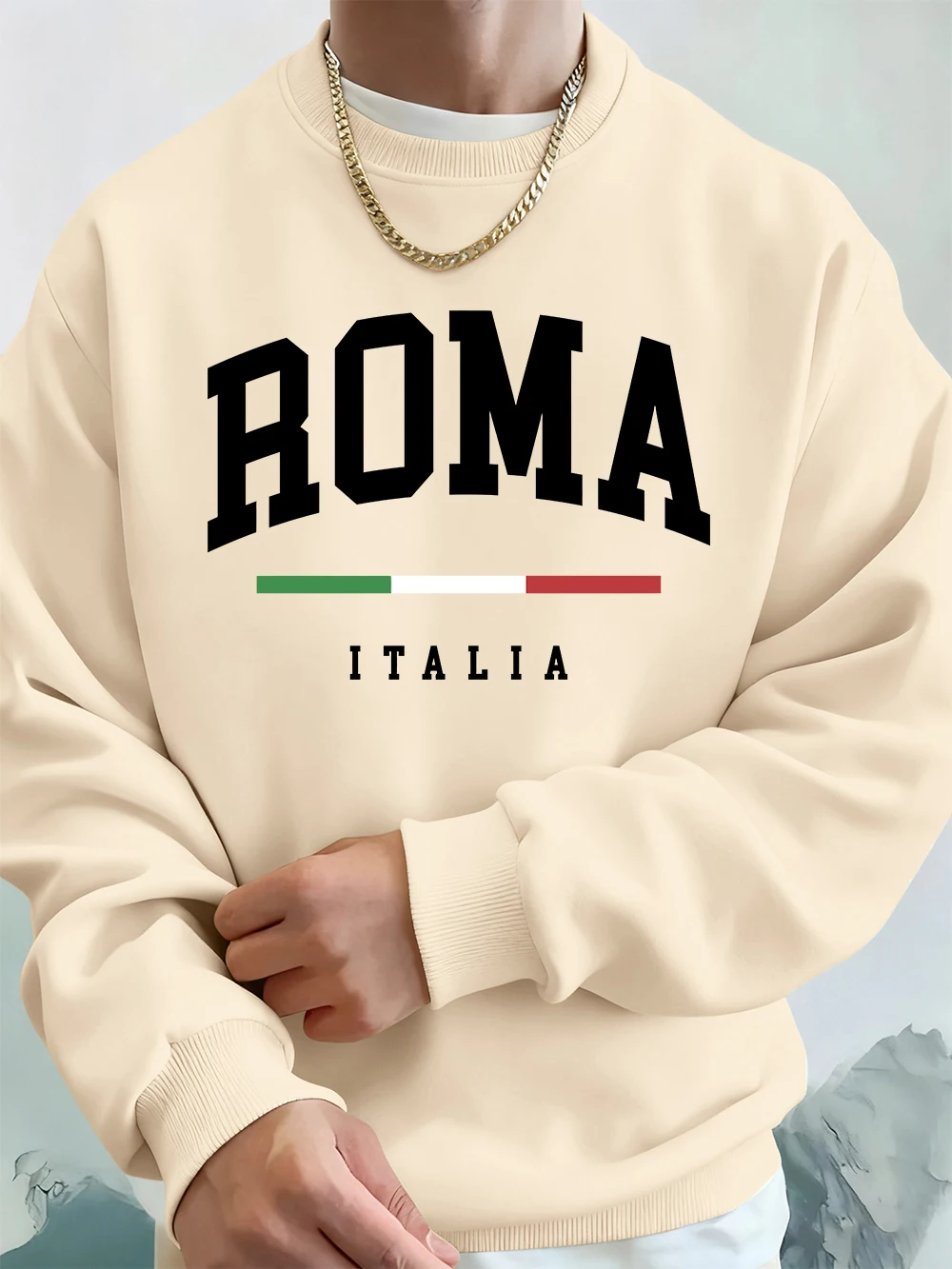 

Roma Italia мужские толстовки с буквенным принтом, зимние толстовки с круглым вырезом, уличные флисовые теплые свободные пуловеры, повседневная мужская одежда