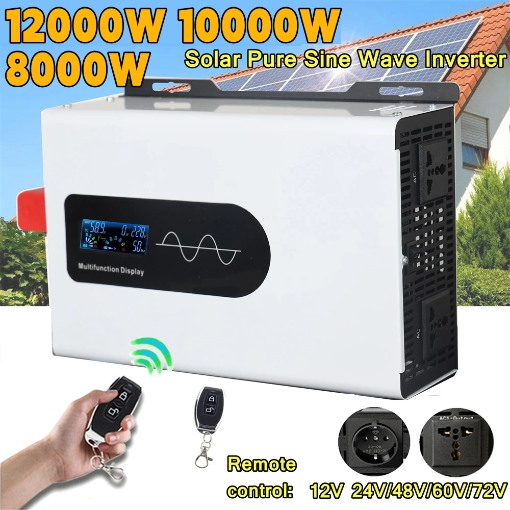 

White 10000/12000W Power Pure Sine Wave 24V/48V To AC 220V 120V 110V 50/60HZ Converter Solar Car Inverters Intelligent Display