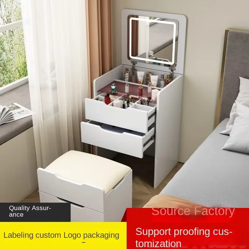 Modern Simple Bedroom Dressing Table Lighted Makeup Vanity Flip-Cover Small Apartment Storage Cabinet Multi-Functional Bedside view 3