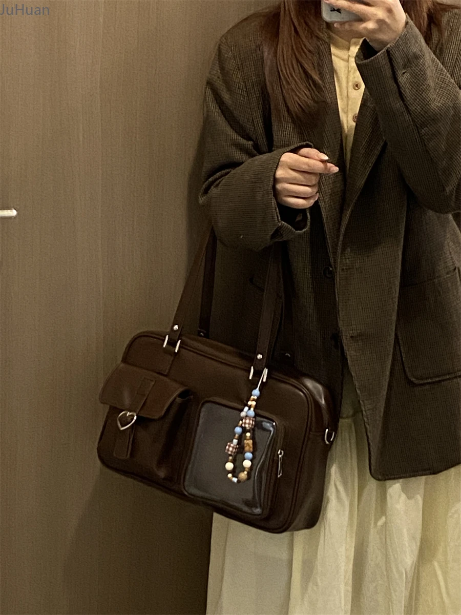 حقائب نسائية يابانية موحدة JK حقيبة كتف للركاب باللون البني القديم حقائب أطفال للمعرض الهزلي الياباني ثنائي الأبعاد حقيبة LTA