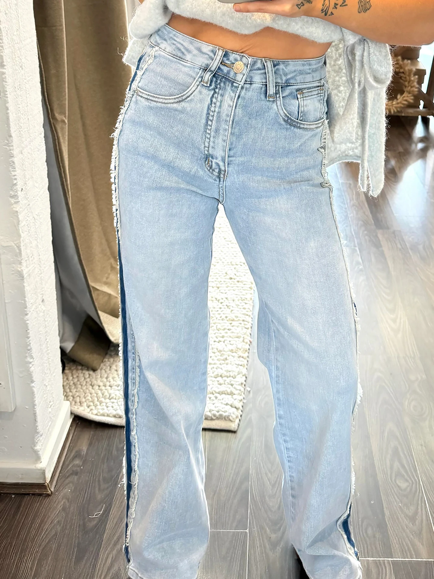 DearLover High Waist Straight Leg Denim Jeans Women's Autumn Winter New Style Side Stripe Washed Cotton Blend Comfortable Pants