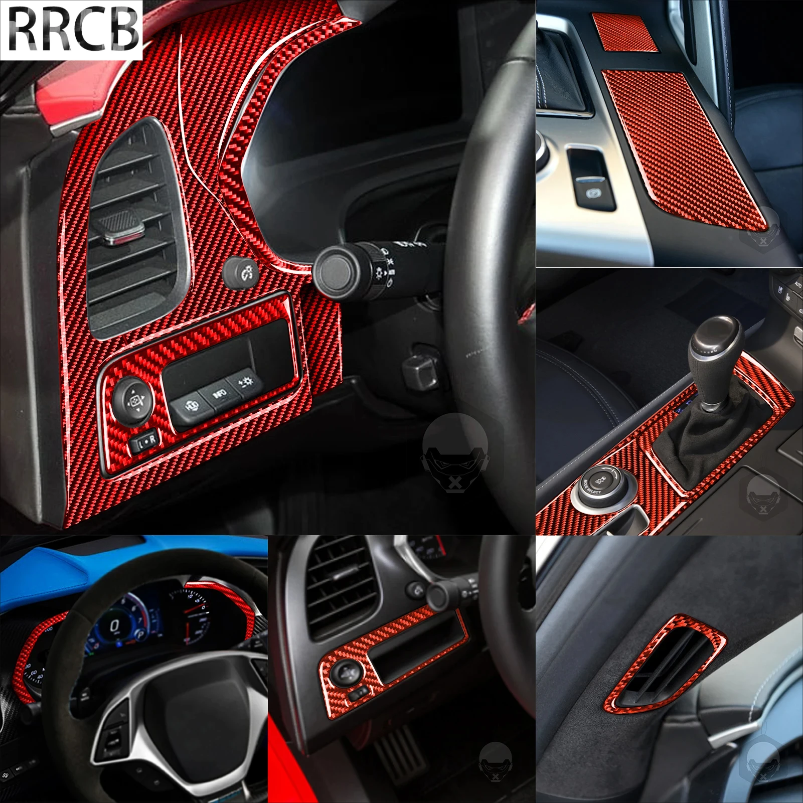 

For Corvette C7 Accessories Interior 2014-2019 Dashboard Headlight Switch Gear Shift Air Outlet Red Carbon Fiber Trim Stickers