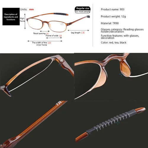Imagen 2 del producto TR90-gafas de lectura ultraligeras para hombre y mujer, lentes Retro transparentes, para presbicia, + 1,5, 2,0, 3,0, 4,0