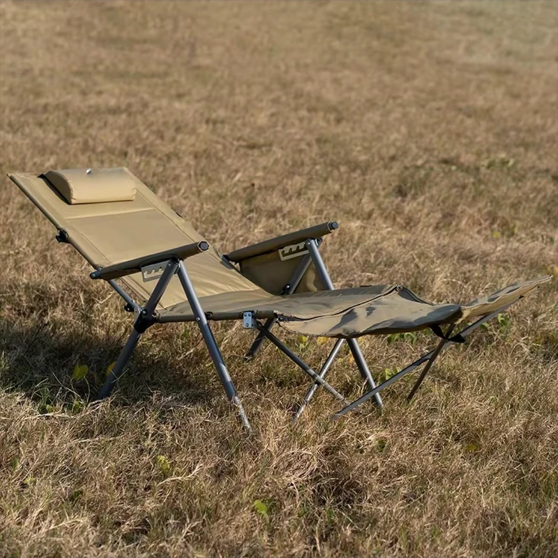 

Outdoor folding recliner five-gear adjustment with armrests high backrest portable camping lunch break beach chair fur