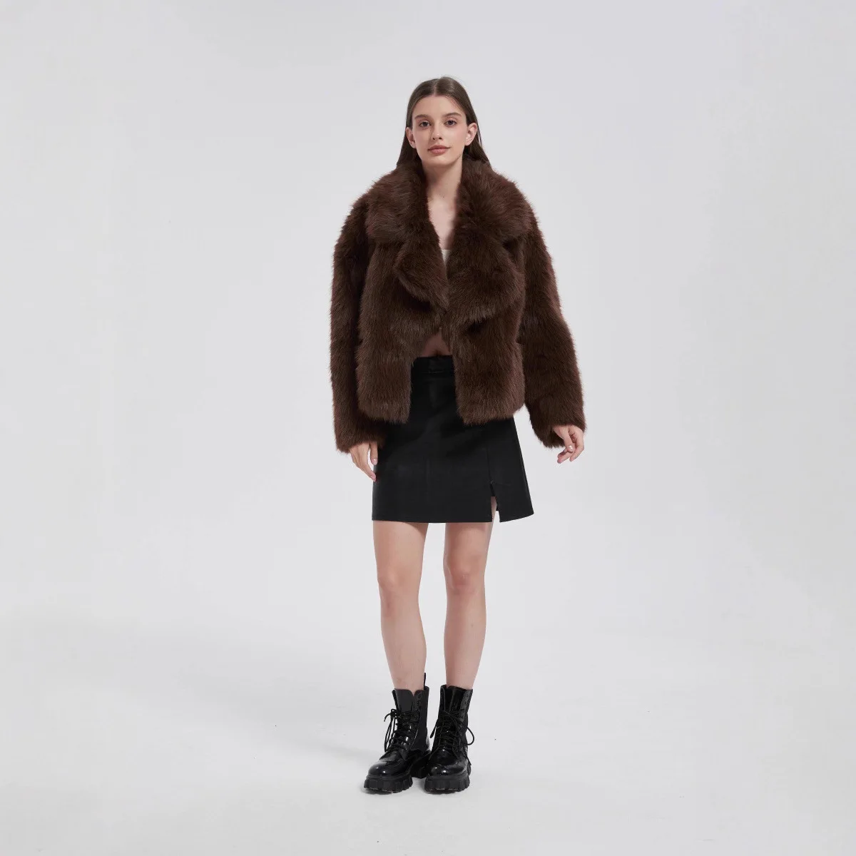 Novo inverno feminino casaco de pele integrado grande gola de pele quente jaqueta de pele artificial para senhora desinged feminino eco casaco de pele do falso