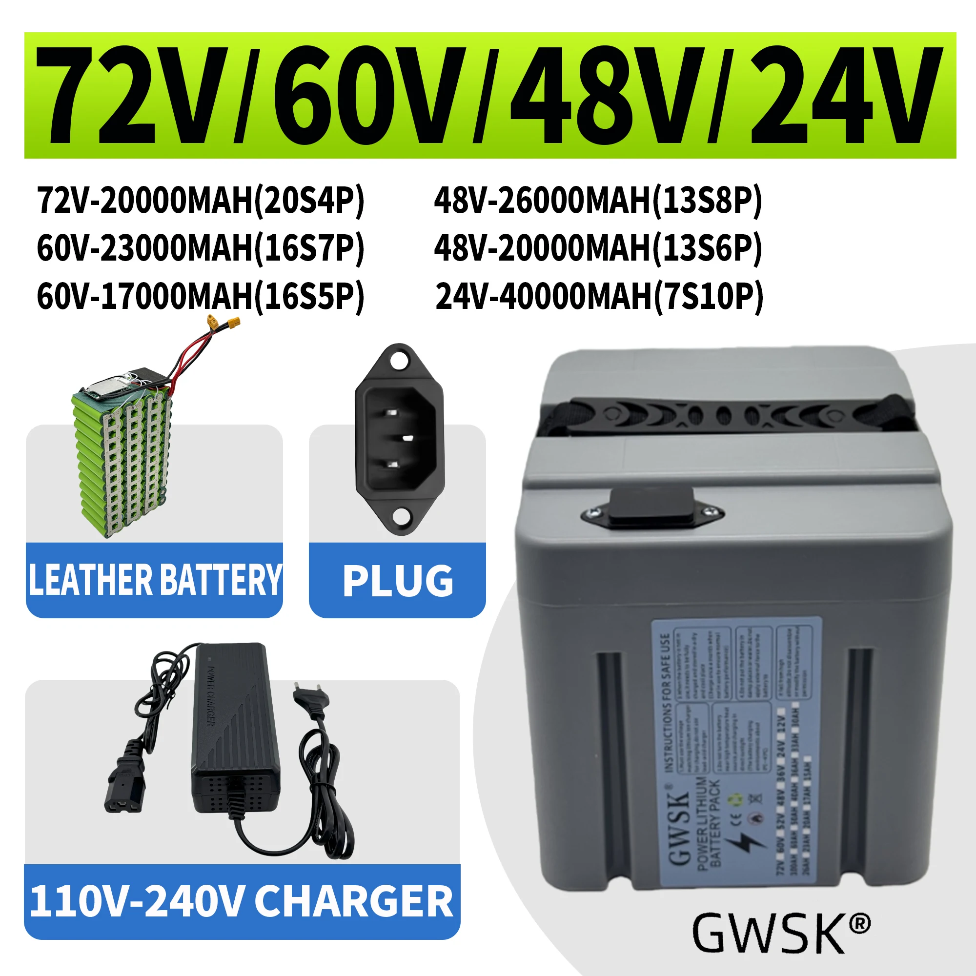 

Air freight, GWSK brand new full capacity, 24V/60V/72V, shipped within 24 hours, new 18650 lithium battery, suitable for 3000W