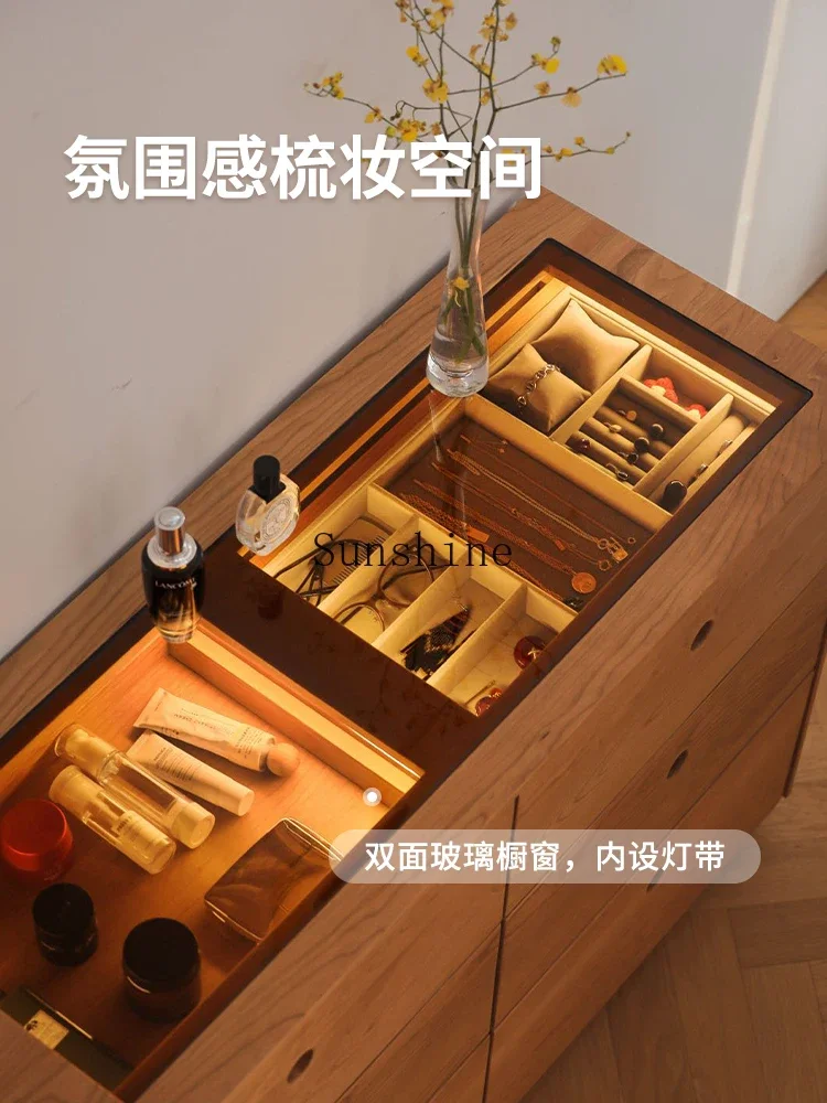 

Furniture medieval solid wood, chest integrated cosmetic table storage, small apartment storage