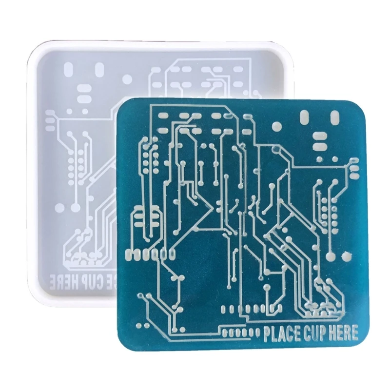 DIY Cute Circuit Board Shaped Cup Mat Desktop Decoration Ornament Handmade Square Cup Coaster Tray Dish Epoxy Resin Casting Mold