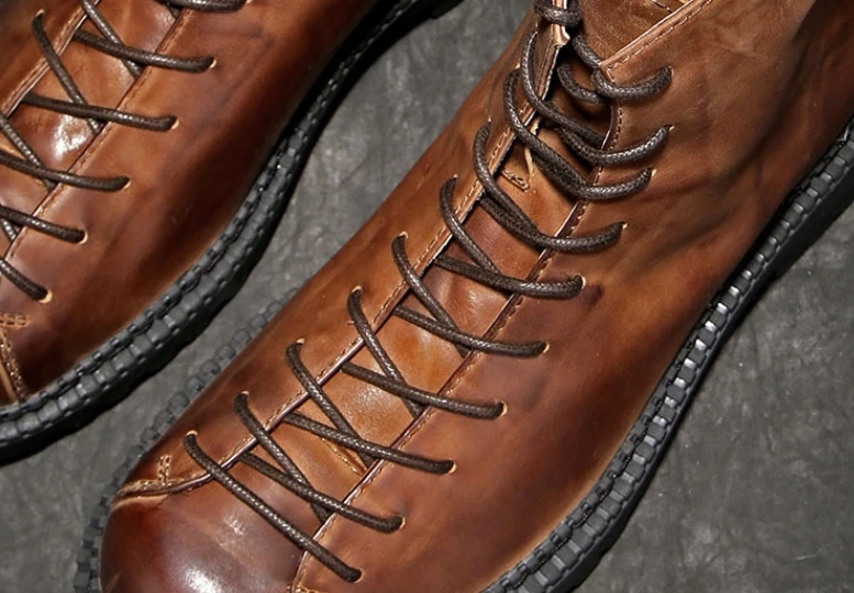 Men's Medieval Vintage Casual Short Boots Brown Cowhide High-Top Shoes Outdoor Desert Comfort Boots Themed Party Cosplay Shoes