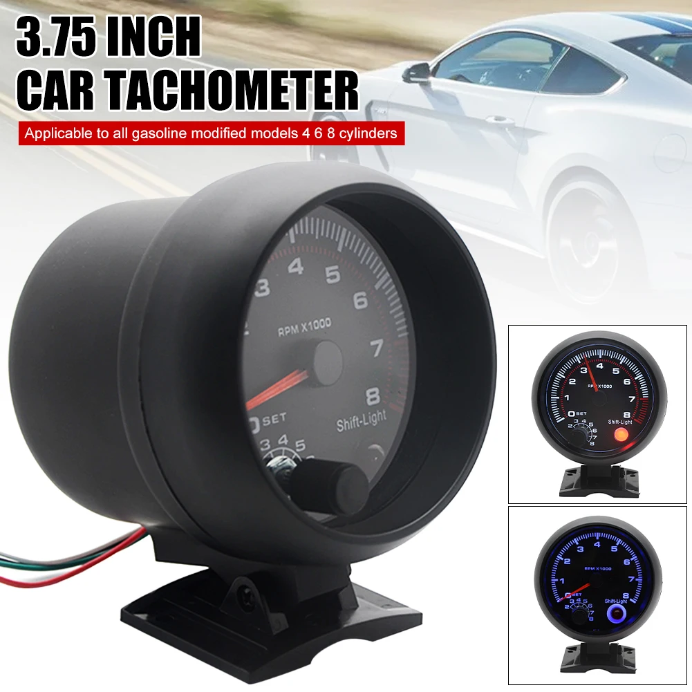 3.75 inch Universal Car Tachometer 12V 0-8000 RPM Engine Speed Gauge with Warning Light for 4/6/8 Cylinder Engine Accessories