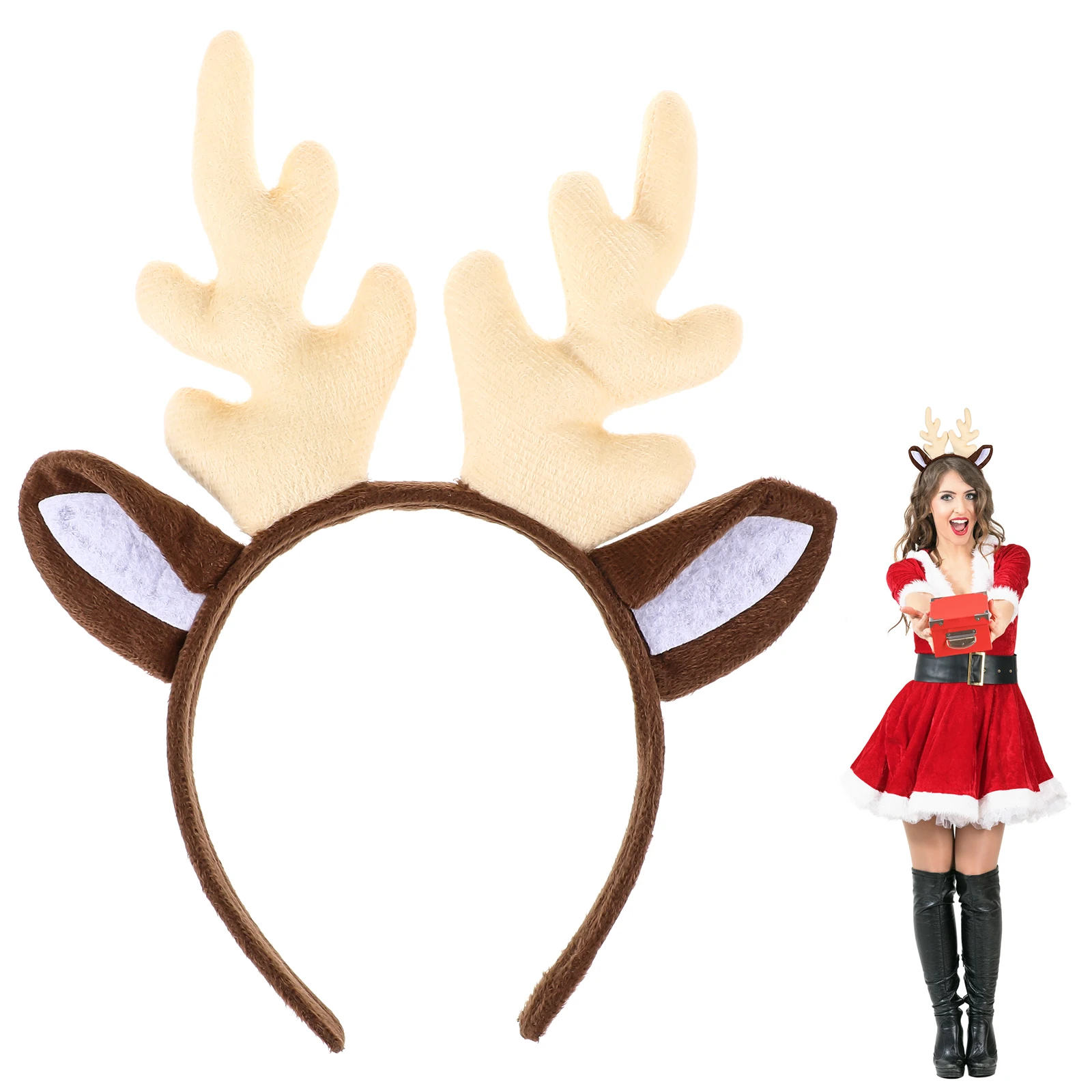 

Adorable Deer Antler Headband Xmas Fabric Hair Hoops Reindeer Ornament Adult Kids Wear Longlasting Comfortable Photo Prop